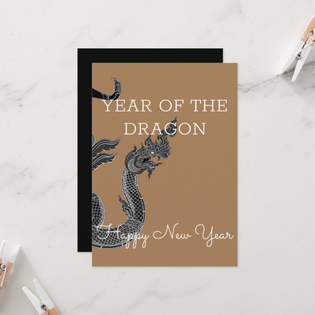 Invitación ángel de dragón tailandés blanco negro, año del dr (Anverso/Reverso In Situ)