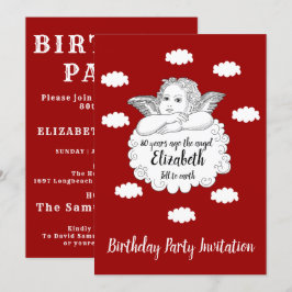 Invitación Ángel de la Nube Cristiana Feliz 80 cumpleaños Red