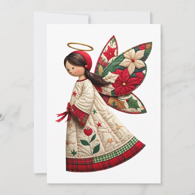 Invitación Ángel de Navidad con flores festivas (Anverso)