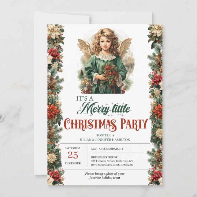 Invitación Ángel de Navidades victorianos de época elegante (Anverso)