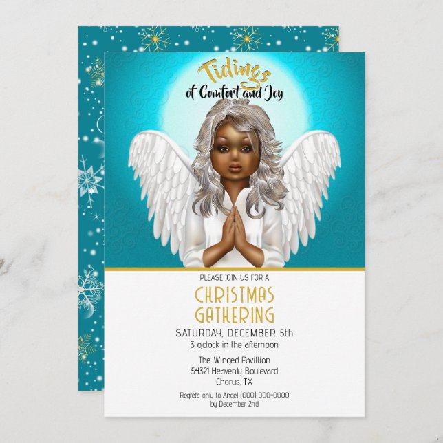 Invitación Ángel de oración afroamericano (Anverso / Reverso)