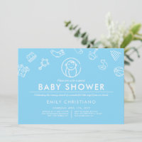 Ángel durmiente | Azul sólido Baby Shower mínimo