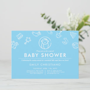 Invitación Ángel durmiente   Azul sólido Baby Shower mínimo