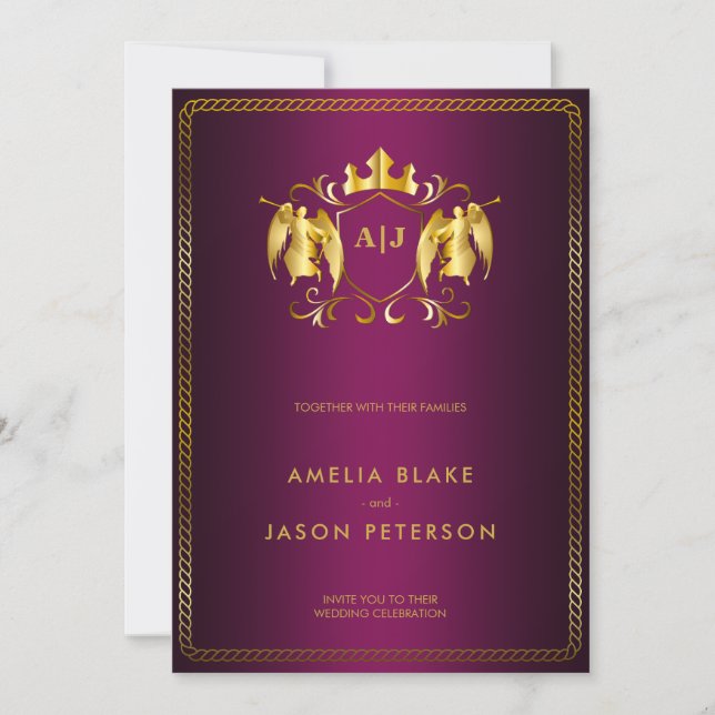 Invitación Angel Escudo | Dorado Royal Pink Luxurious (Anverso)