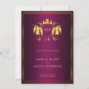 Invitación Angel Escudo   Dorado Royal Pink Luxurious