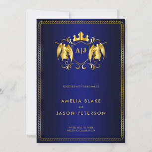 Invitación Angel Escudo Gold Royal Blue Luxurious