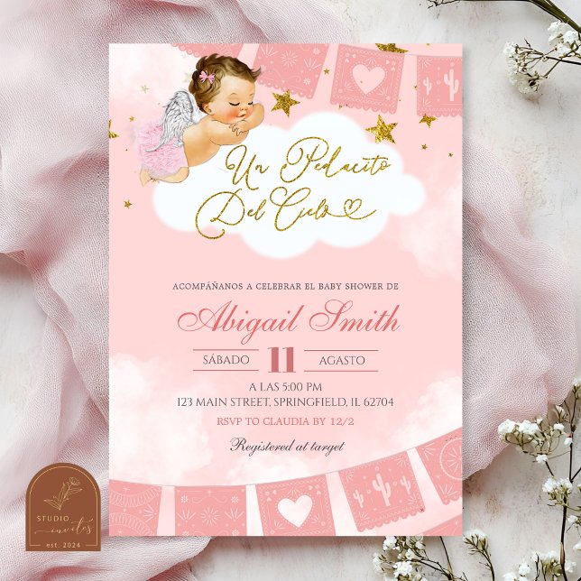 Invitación ángel español pedacito del cielo shower para bebé  (Subido por el creador)