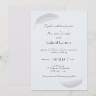 Invitación Ángel feather baby blue white elegante boda