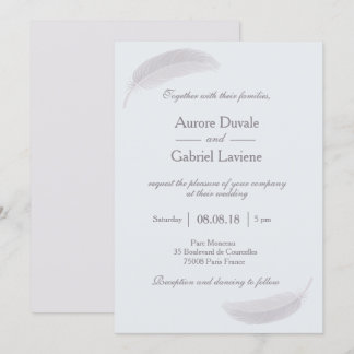 Invitación Ángel feather baby blue white elegante boda