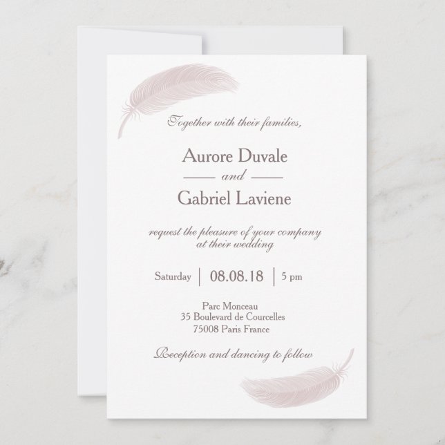 Invitación Ángel feather blusa blanca rosa elegante boda (Anverso)