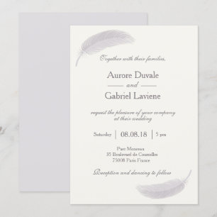 Invitación Ángel feather champagne blanca y elegante boda