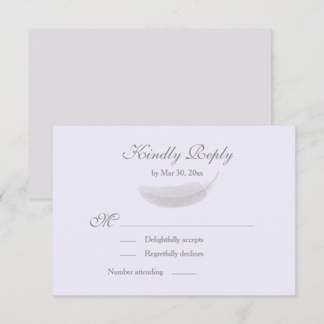 Invitación Angel Feather Lilac Lavender Boda Gris RSVP (Anverso / Reverso)