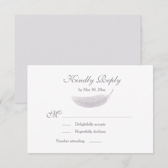 Invitación Angel Feather Lilac White Gray Wedding RSVP (Anverso / Reverso)