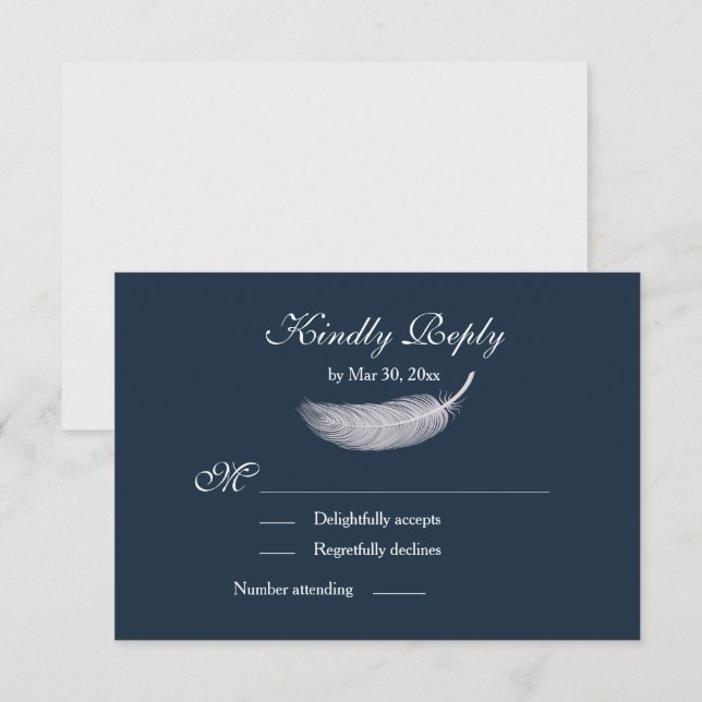Invitación Angel Feather Navy Blue Wedding RSVP (Anverso / Reverso)