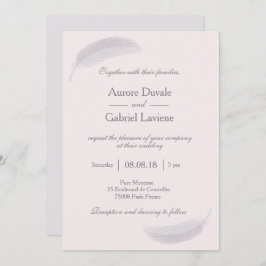 Invitación Angel Feather Rubor Pink Gray Elegant Wedding