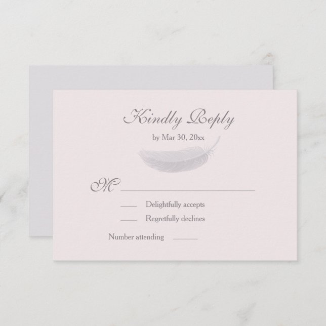 Invitación Angel Feather Rubor Pink Grey Wedding RSVP (Anverso / Reverso)