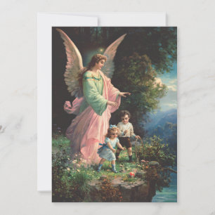 Invitación Ángel guardián protegiendo a los niños cerca de un