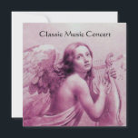 Invitación ANGEL JUGANDO LYRA SOBRE LAS NUBES,Monograma<br><div class="desc">Diseño elegante,  artístico y clásico de acuarela en tonos fucsia rosa y blanco reproducido a partir del magnífico arte italiano del siglo XVIII.</div>