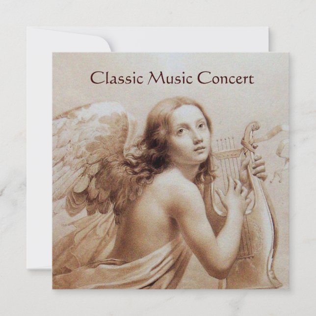 Invitación ANGEL JUGANDO LYRA SOBRE LAS NUBES,Monograma Oro (Anverso)