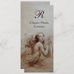 Invitación ANGEL JUGANDO LYRA SOBRE LAS NUBES,Monograma Plata