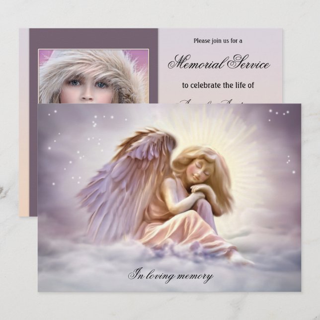 Invitación Ángel Love Photo Funeral Memorial Service (Anverso / Reverso)
