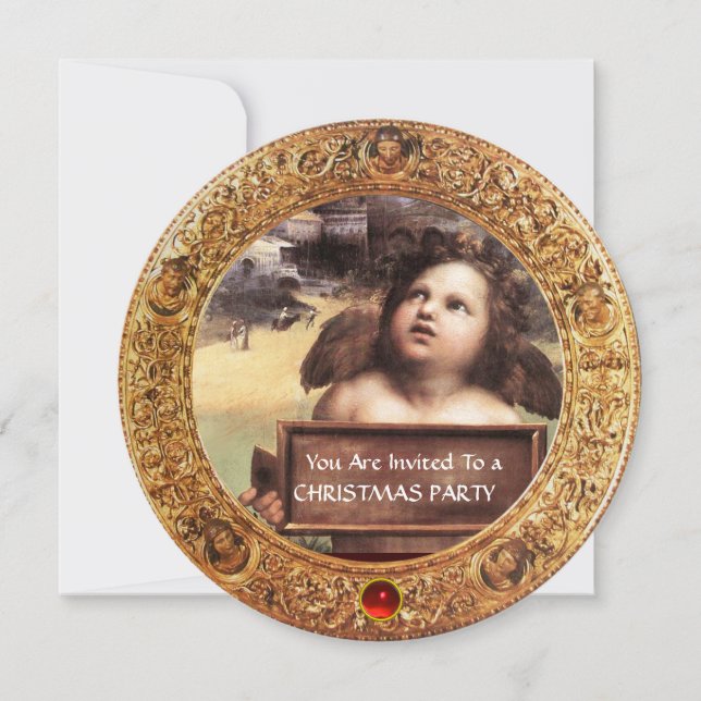 Invitación ANGEL, NAVIDADES CHERUB FIESTA Gem Ruby (Anverso)