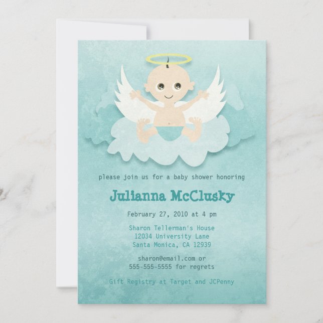 Invitación Ángel pequeño - niño o neutral - caucásico (Anverso)