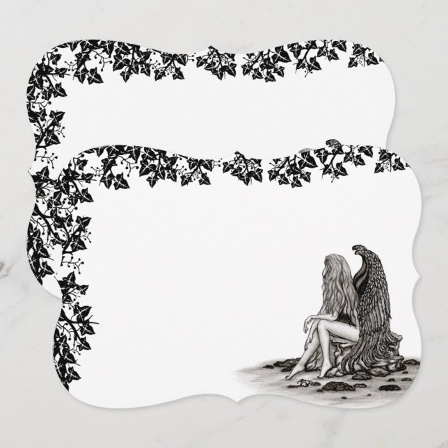 Invitación Ángel, perdido en el pensamiento, diseño en blanco (Anverso / Reverso)