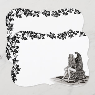 Invitación Ángel, perdido en el pensamiento, diseño en blanco