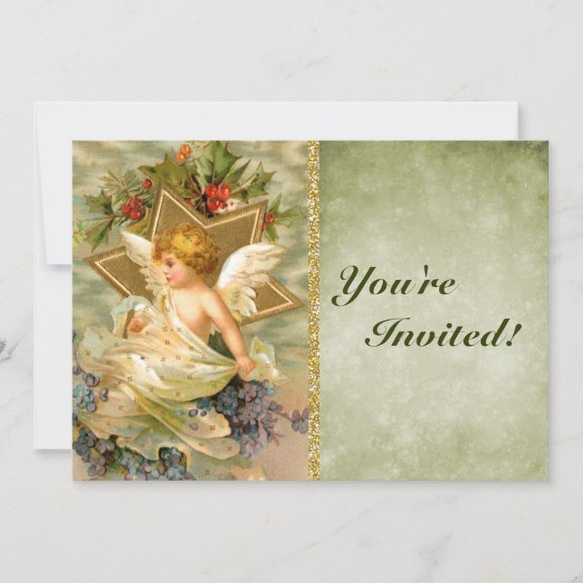 Invitación Ángel Personalizado Navidades victorianos| Vacacio (Anverso)