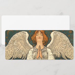 Invitación Ángel religioso vintage rezando con estrellas dora