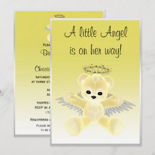 Invitación Angel Teddy Bear Baby Shower amarillo