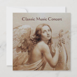 Invitación ÁNGEL TOCANDO LA LIRA SOBRE LAS NUBES, Monograma O