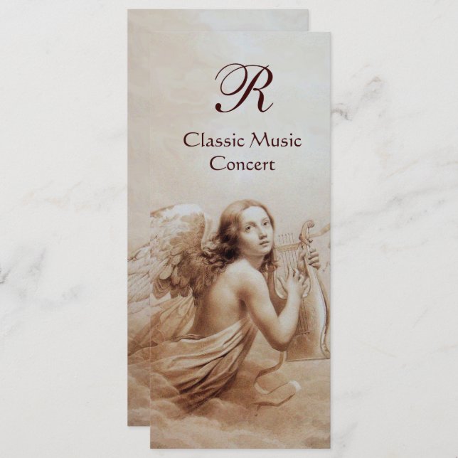 Invitación ÁNGEL TOCANDO LA LIRA SOBRE LAS NUBES, Monograma P (Anverso / Reverso)