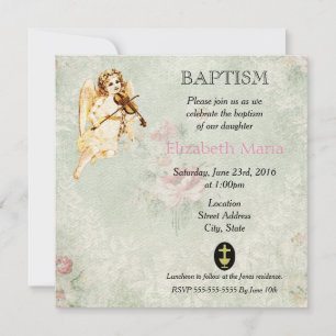 Invitación Ángel tocando un bautismal de violín