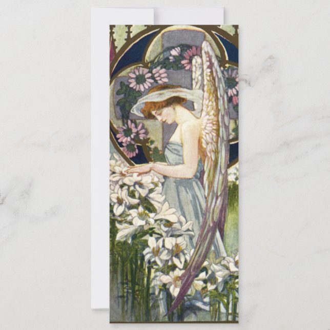 Invitación Ángel Victoriano y Flores de Lirios de Pascua Anti (Anverso)