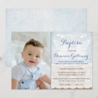 Angel Wings Burlap Lace Baby Baptism PhotoCard