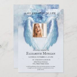 Invitación Angel Wings Foto Celebración Azul De La Vida