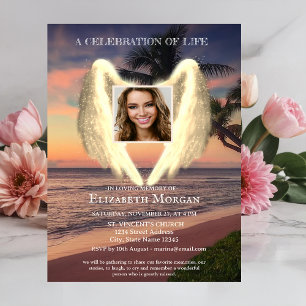 Invitación Angel Wings Palm Sunset Photo Celebration Of Life