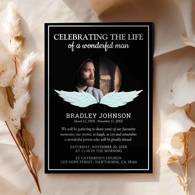 Invitación Angel Wings Personalizado Photo Funeral (Subido por el creador)