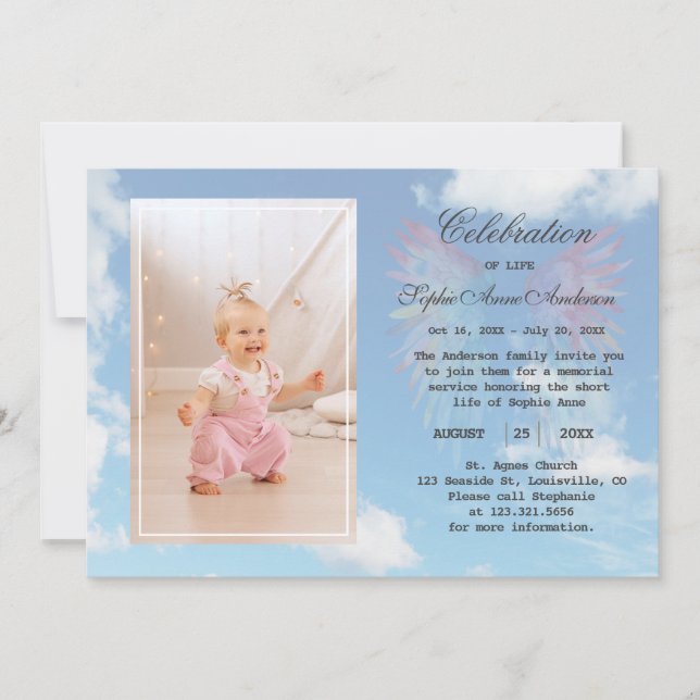 Invitación Angel Wings Sky Celebration of Life Photo Memory (Anverso)