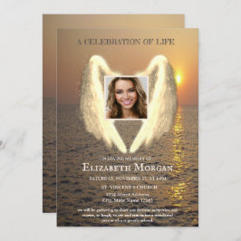 Invitación Angel Wings Sunset Photo Celebration Of Life