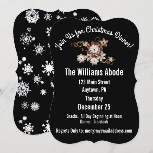 Invitación Ángeles, Joyas y Flores Brillantes Clásico Negro