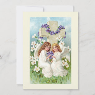 Invitación Ángeles Lindos Con Cruz Y Flores