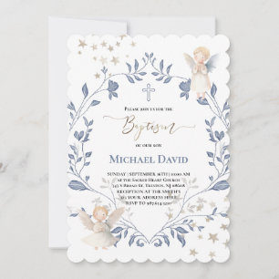 Invitación ángeles marco Bautismo niño