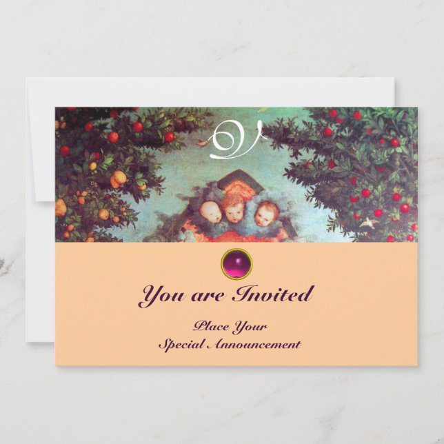 Invitación ANGELES PEQUEÑOS MONOGRAM azul claro antiguo (Anverso)