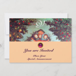 Invitación ANGELES PEQUEÑOS MONOGRAM azul claro antiguo