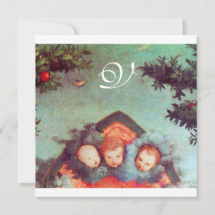 Invitación ANGELES PEQUEÑOS MONOGRAM azul claro antiguo