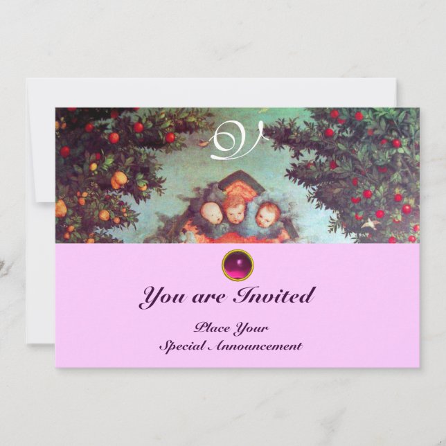 Invitación ANGELES PEQUEÑOS MONOGRAM azul claro antiguo (Anverso)