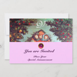 Invitación ANGELES PEQUEÑOS MONOGRAM azul claro antiguo